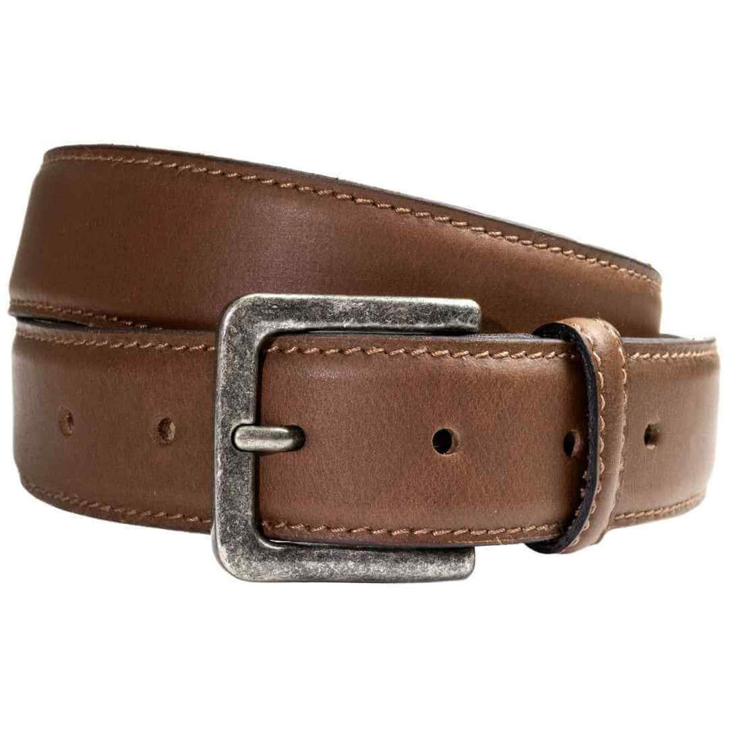 Explorer Tan Belt by Nickel Zero Brown genuine leather belt with a antiqued silver buckle