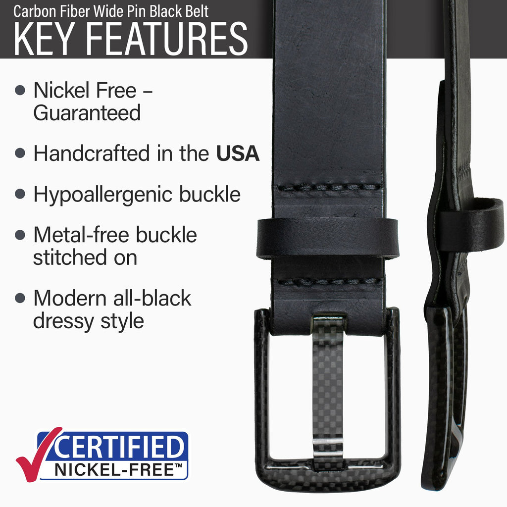 Image of Carbon Fiber Wide Pin Nickel Free Black Leather Belt | Hypoallergenic buckle & USA-made
