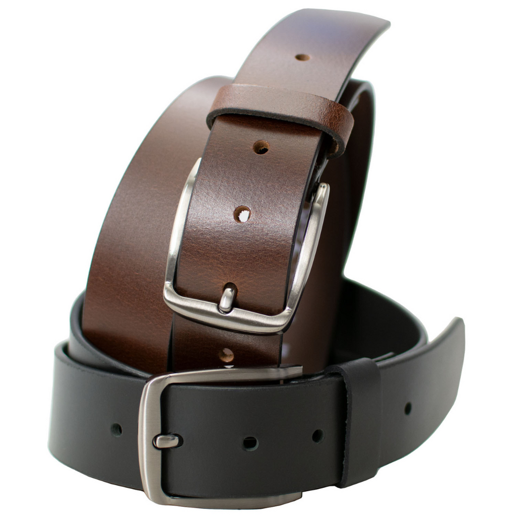 Millennial Black and Brown Leather Belt Set by Nickel Zero. One black, one brown leather strap.