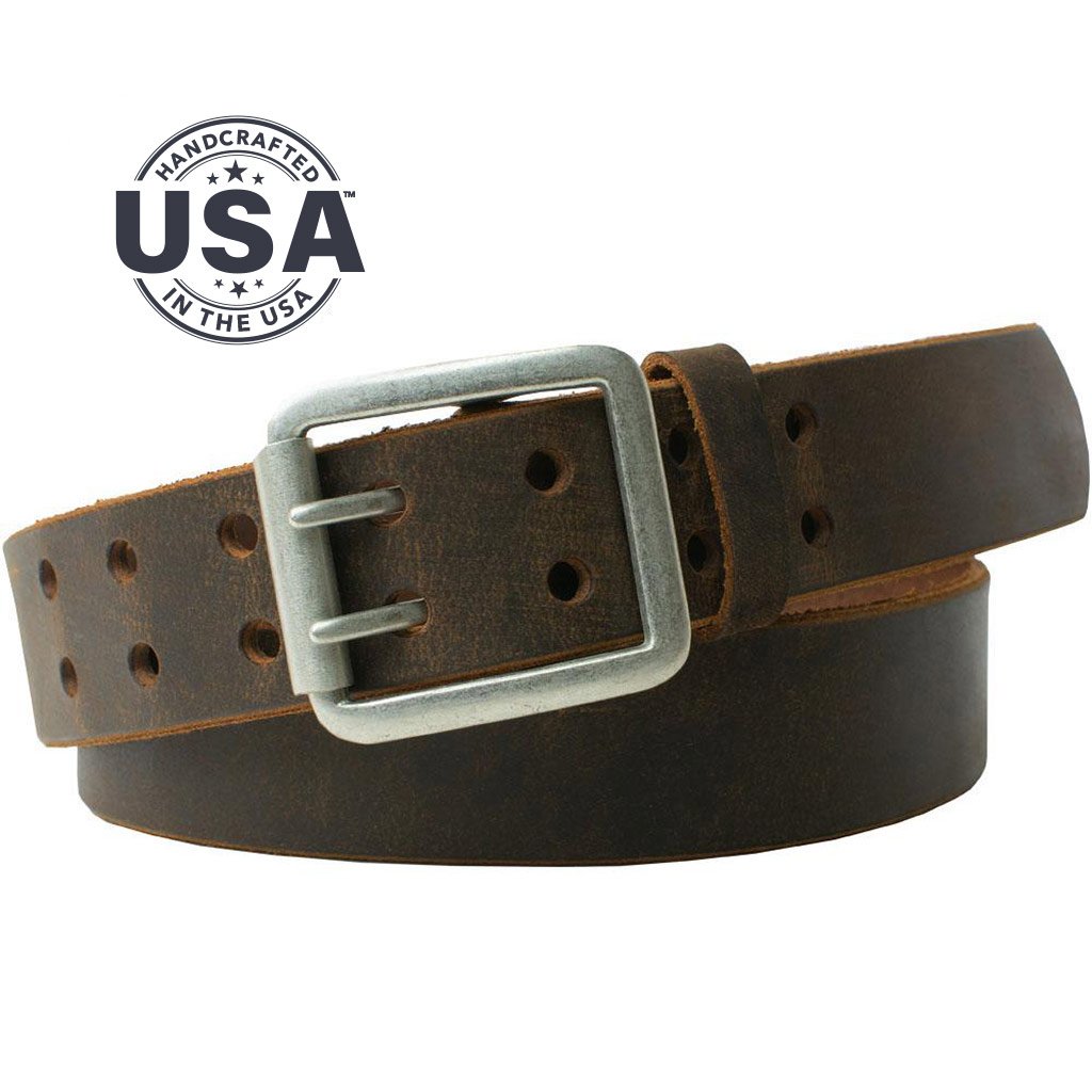 Ridgeline Trail Distressed Leather Belt (Brown) by Nickel Smart® | handcrafted in the USA