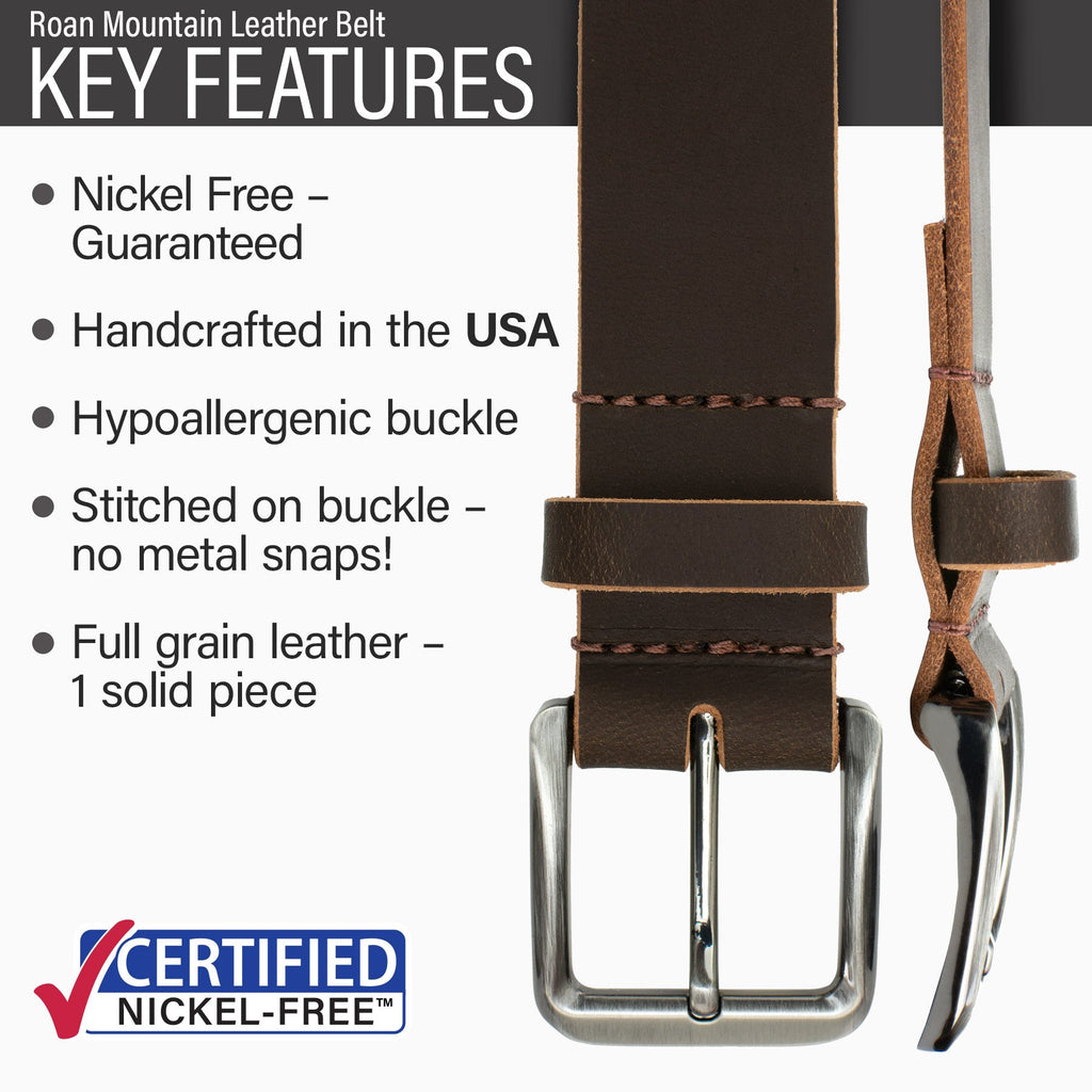1.5 inch brown casual belt | Nickel Free buckle  | Made in USA | Leather belt | Hypoallergenic 