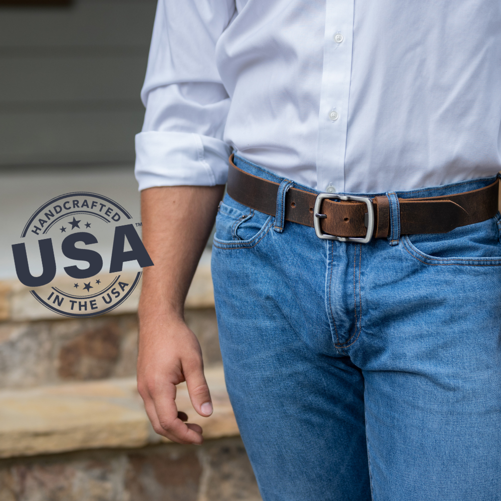 Rocky River Distressed Brown Belt by Nickel Smart® | handcrafted in the USA
