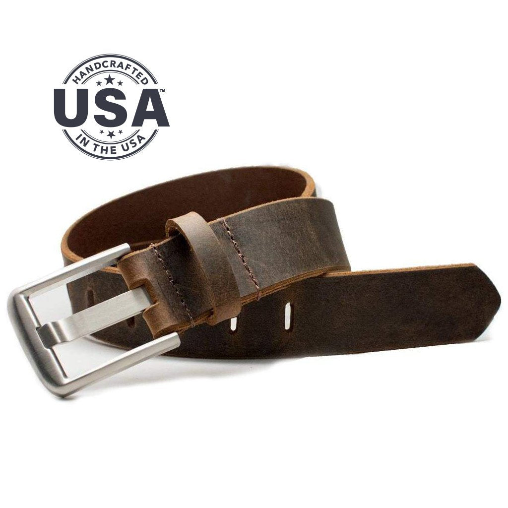 Titanium Wide Pin Distressed Brown Leather Belt by Nickel Smart® | handcrafted in the USA