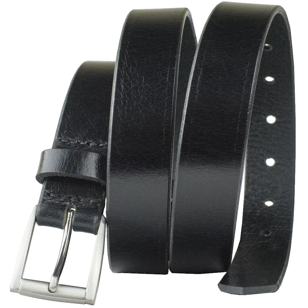 Ashe - Women's Black Belt by Nickel Smart. Silver-tone zinc alloy buckle; shiny black leather strap.