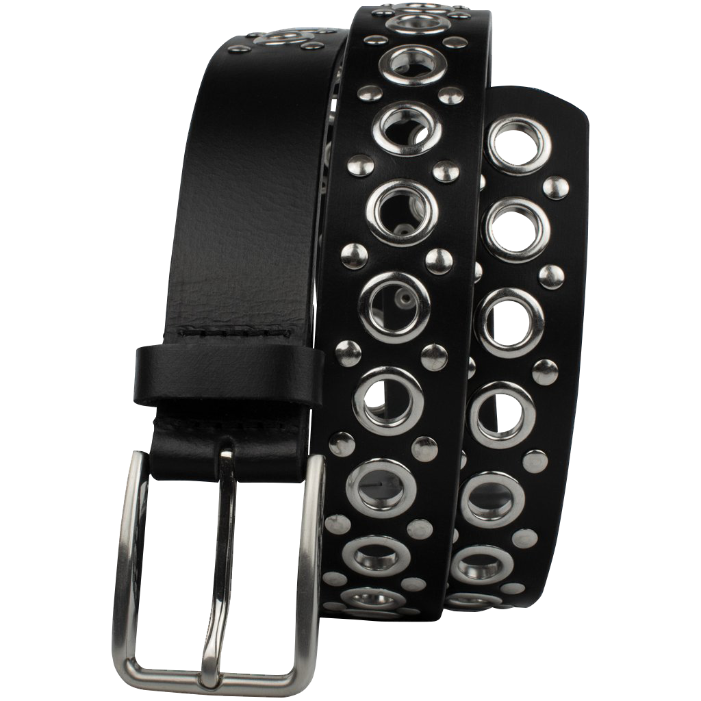 Black Studded Belt V.3 by Nickel Smart. Hypoallergenic grommets and studs in a repeating pattern