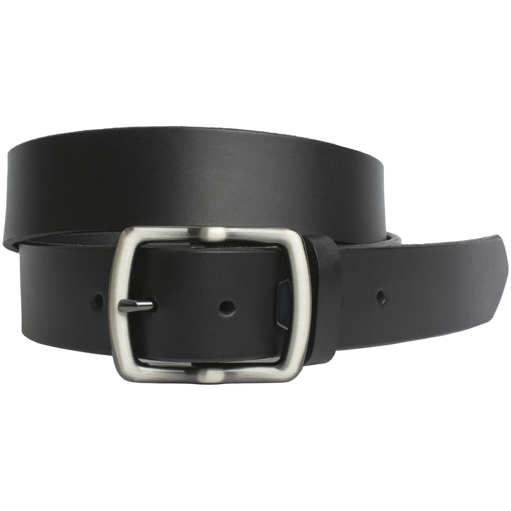 Cold Mountain Belt. Black with Gray Buckle. 1½ inch width strap, black shiny full grain leather.