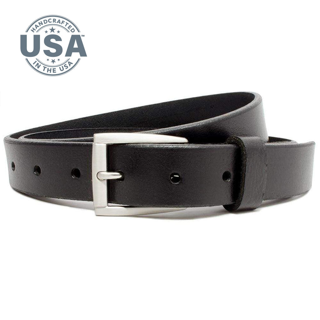 Child's Smoky Mountain Belt (Black). Flared silver-tone buckle. Black strap with beveled edges.