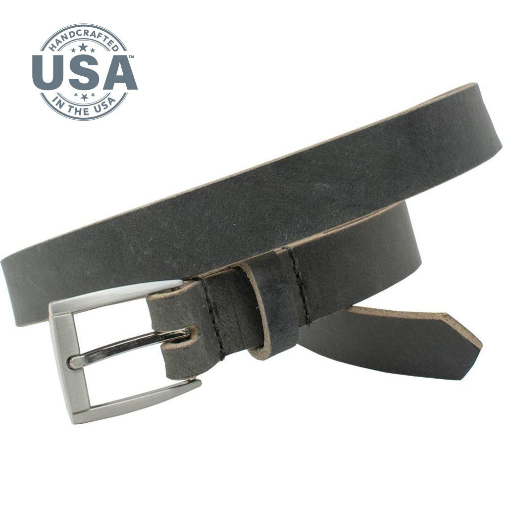 Child's Smoky Mountain Distressed Leather Belt (Gray). Buckle stitched to distressed leather strap.