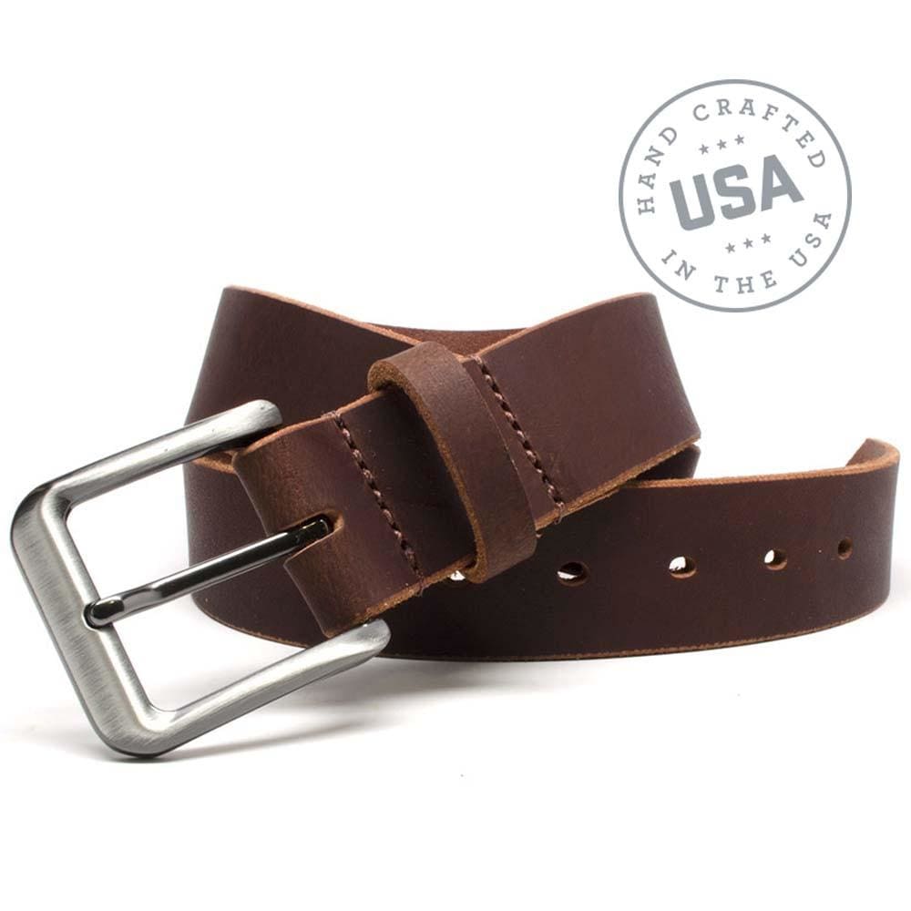 Roan Mountain Leather Belt  | brown genuine leather belt made in the USA. Nickel Free Buckle