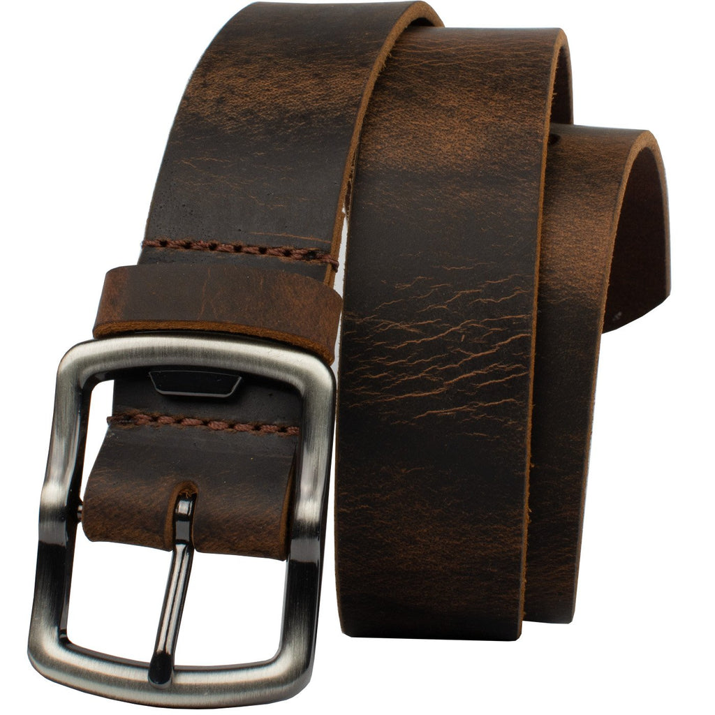 Rocky River Distressed Brown Belt by Nickel Smart® | distressed leather, nickel free