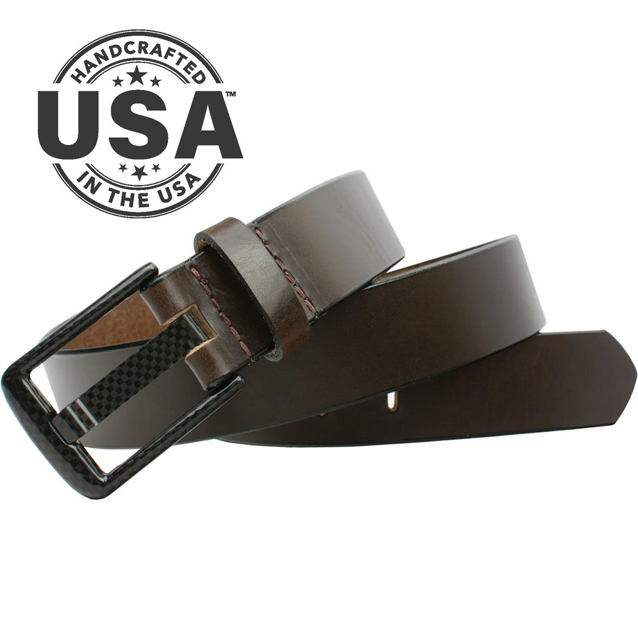 Carbon Fiber Wide Pin Brown Belt USA Made TSA Friendly Travel Belt