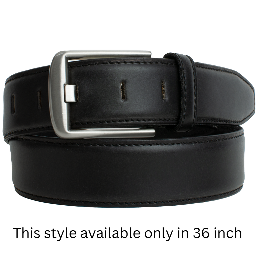 Old version of Black Wide Pin Belt. Available only in size 36. Has domed center with side stitching