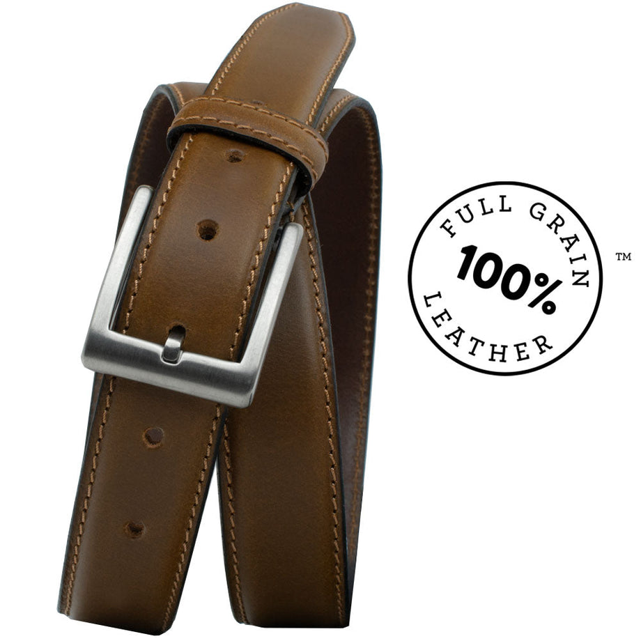 Silver Square Titanium Tan Belt by Nickel Smart® display picture 1