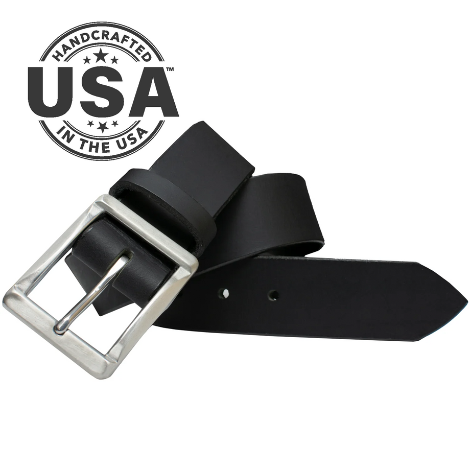 Site Manager Black Leather Work Belt | Stainless Steel | USA Made