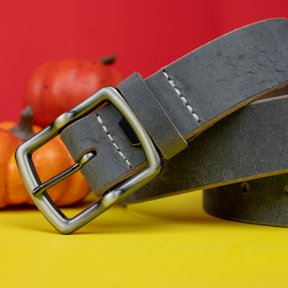 Cold Mountain Gray Distressed Leather Belt | Hypoallergenic & Durable