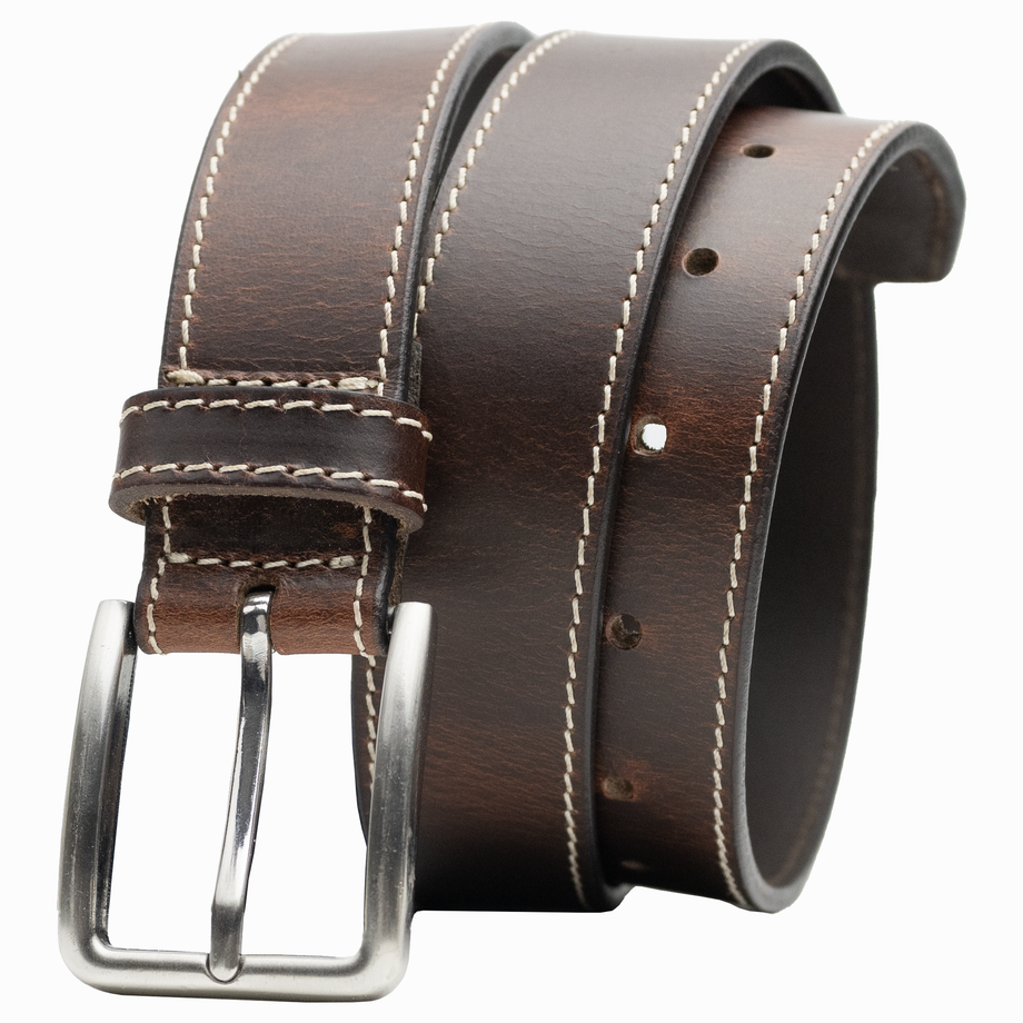 full grain leather dress belt Belt: 1.5" Wide, Amish Handmade grain leather and features a rectangular metallic buckle Single Stitch Leather Belt -