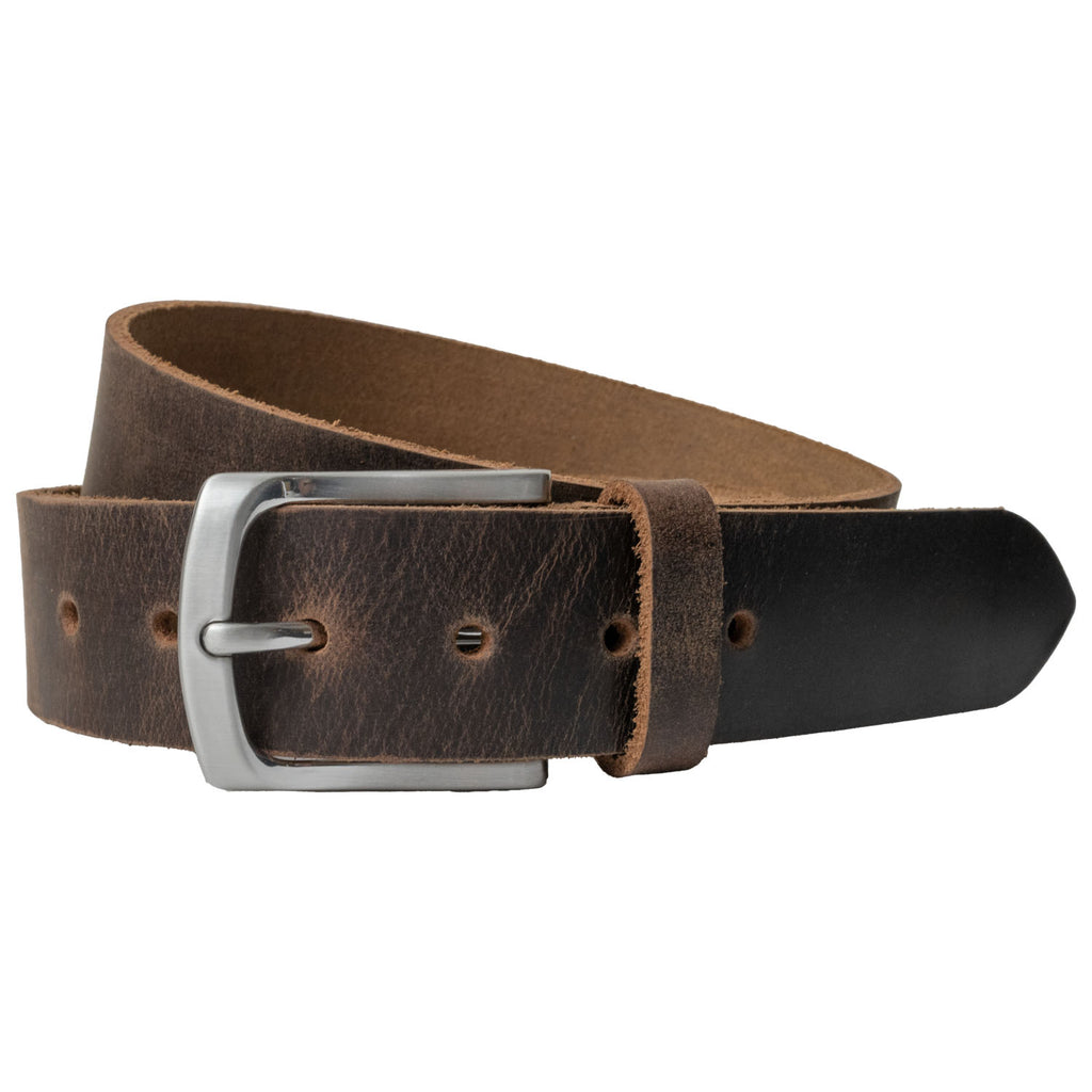 Urbanite Brown Leather Belt. Zinc alloy buckle with curved edges and curved frame to lay flat.