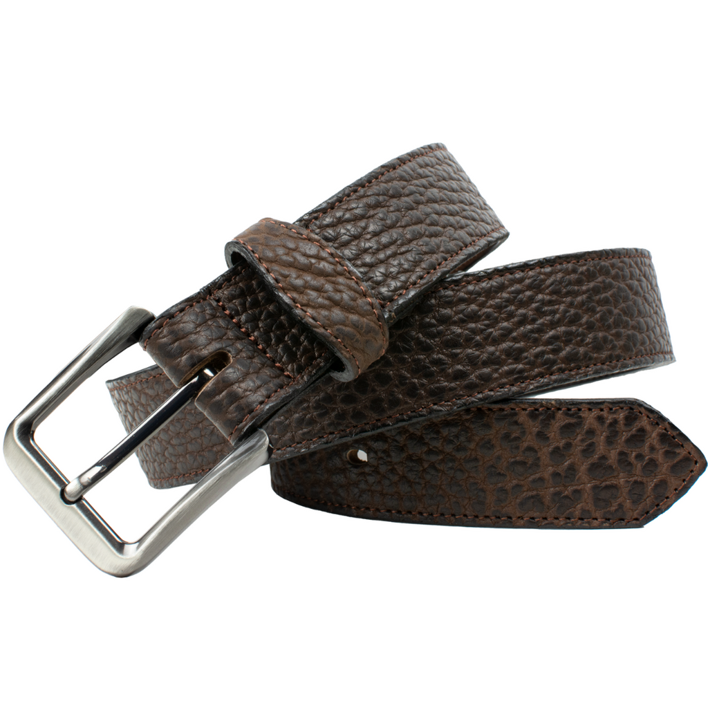 Brown Textured Belt with Gun Metal Gray Buckle | Nickel Free