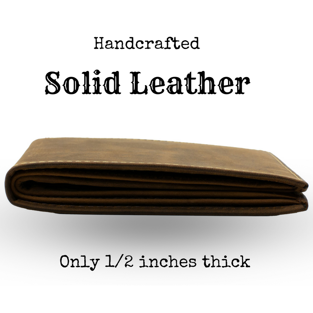 Randolph Wallet. Handcrafted solid leather. Only 1/2 inch thick. Closed traditional bifold wallet.
