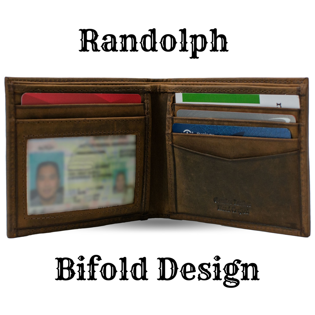 image of open Randolph wallet. id holder, credit card pockets & cash pocket