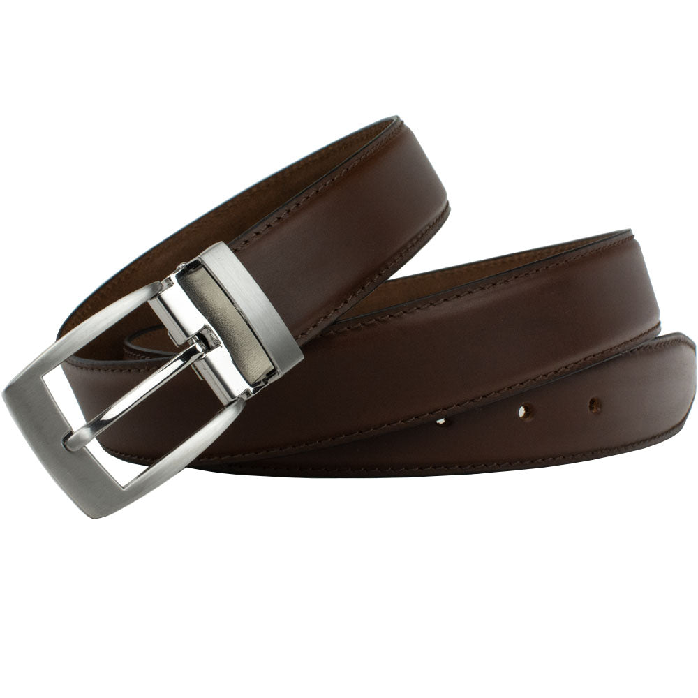 Brown Dress Belt By Nickel Smart® | dress belt with nickel-free clamp buckle, stitched edges