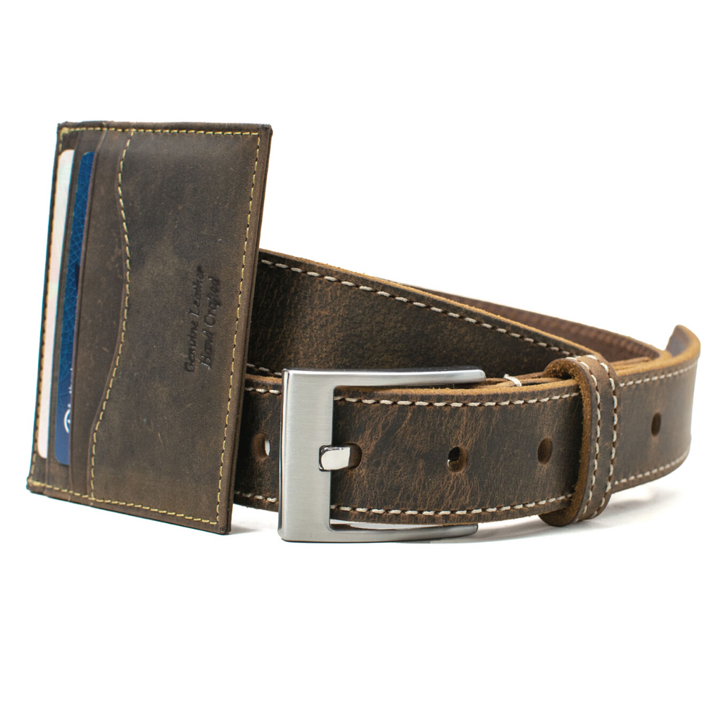 Caraway Mountain belt with Randolph wallet. Distressed brown leather