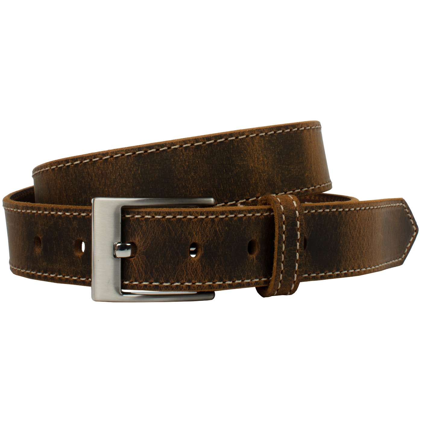 Caraway Mountain Distressed Brown Leather Belt - 44 Inch, Full Grain, Nickel-Free Buckle, Made In USA