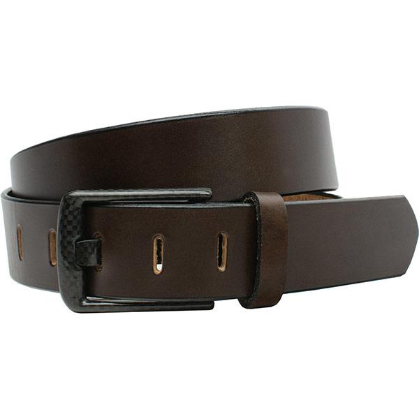 Wide Pin Brown Belt by Smart Nickel Brown belt handmade in the USA, curved carbon fiber buckle
