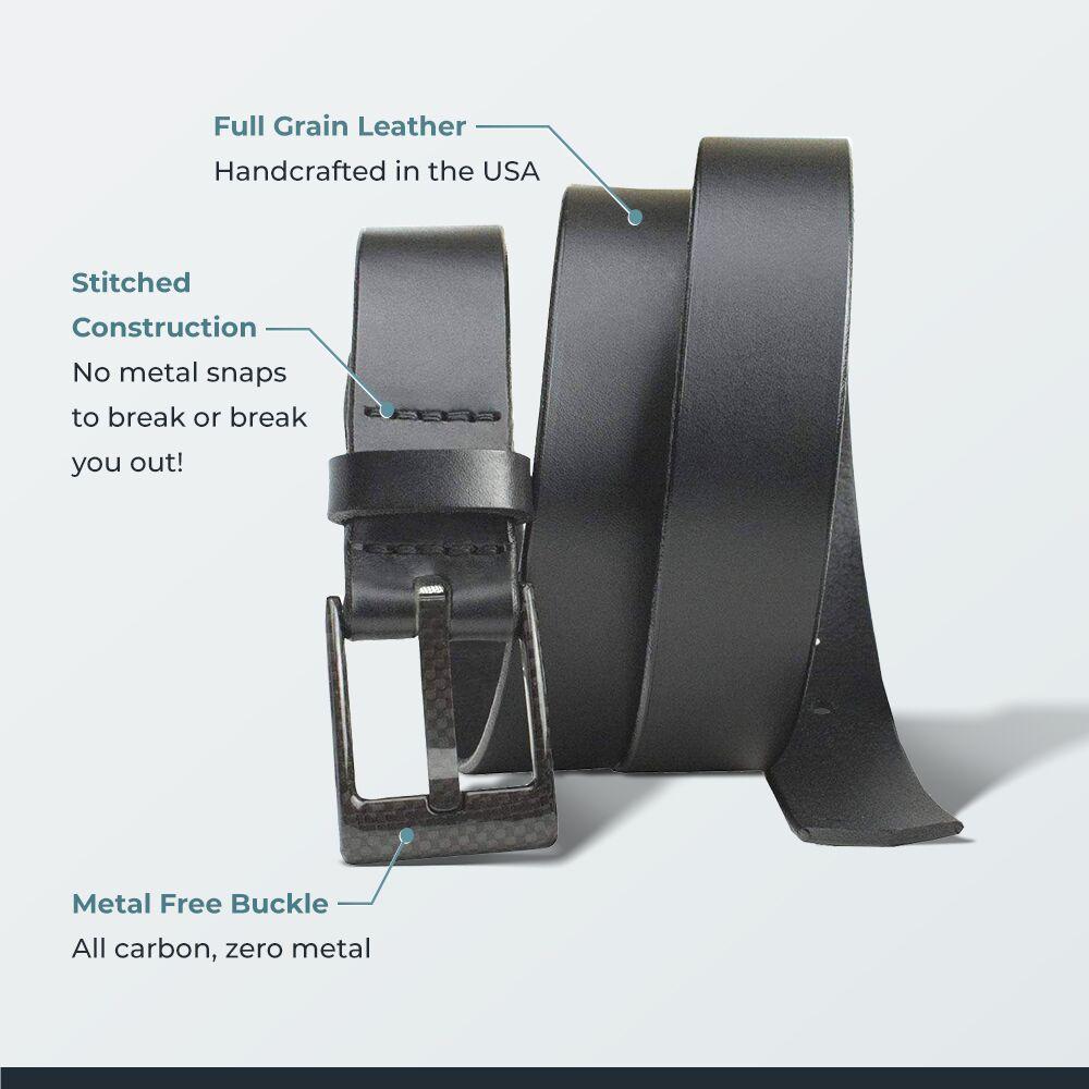 The Classified Black Leather Belt | Full Grain Leather | Handcrafted in US | Carbon Fiber Buckle