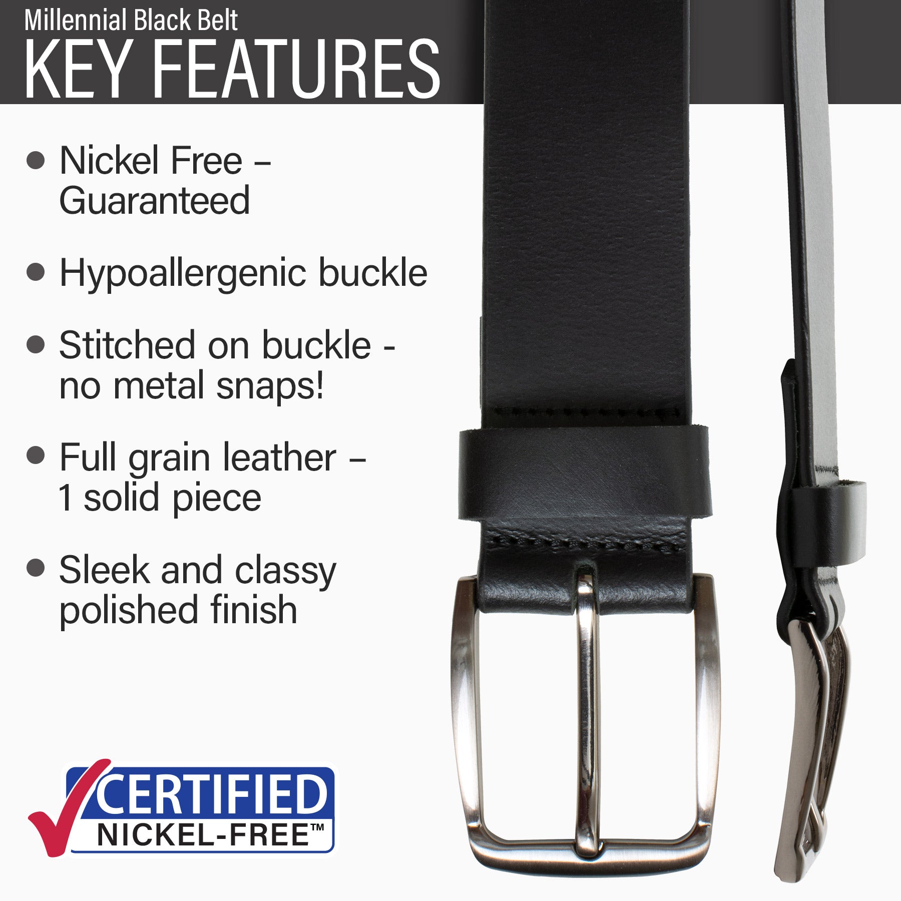 Millennial Black & Black Stitched Leather Belt Set