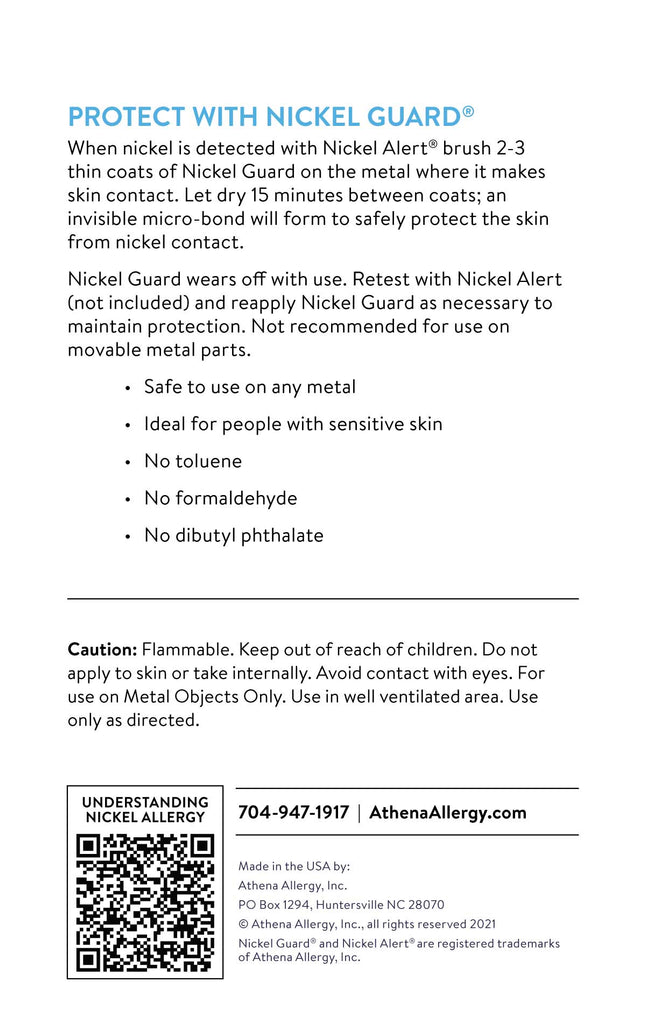 Nickel Guard product instructions and Athena Allergy contact information.