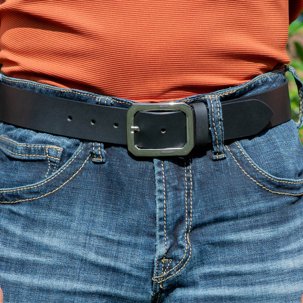 Peacekeeper Belt by Nickel Zero - nickelfreebelts.com, Black genuine leather belt with silver buckle
