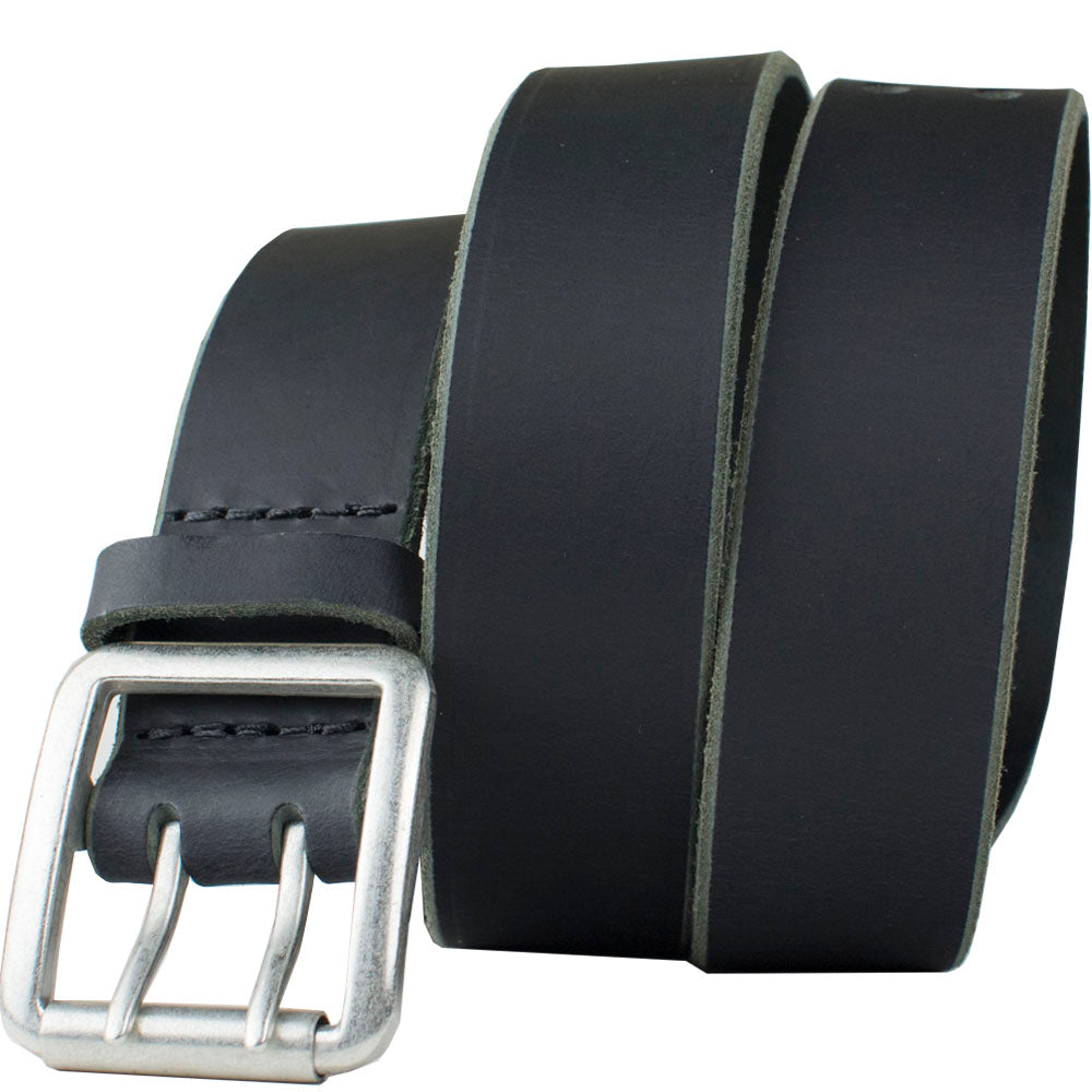 Ridgeline Trail Black Belt by Nickel Smart. Unique double pin buckle, solid black full leather strap