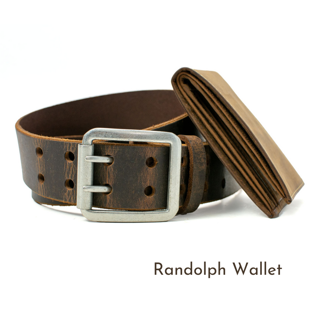 Ridgeline Trail Brown Distressed Leather Belt and Wallet Set | Randolph Wallet option (bifold).