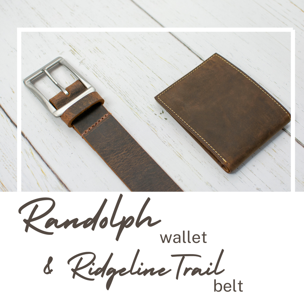 Randolph Wallet & Ridgeline Trail Belt displayed. Casual style. Great gift set.