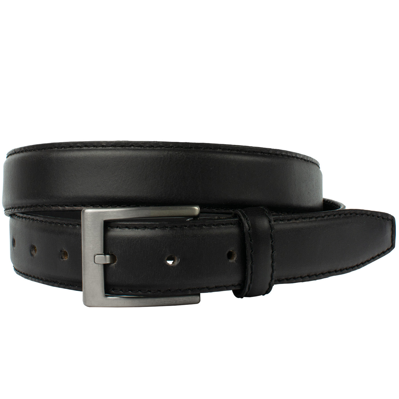 Silver Square Titanium Black Leather Belt | Dress Belt with Titanium Silver Square Titanium Black Leather Belt | Dress Belt with Titanium