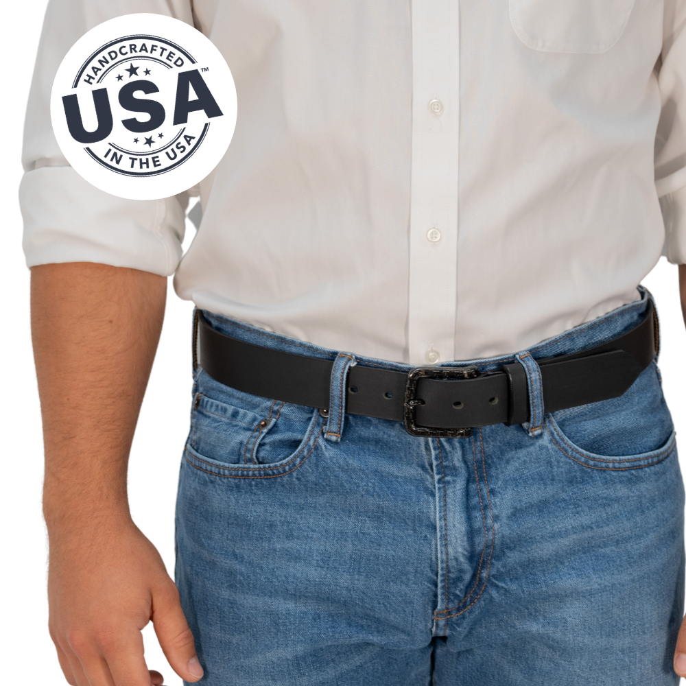 The Specialist Black Belt by Nickel Smart® on a model | Handcrafted in the USA