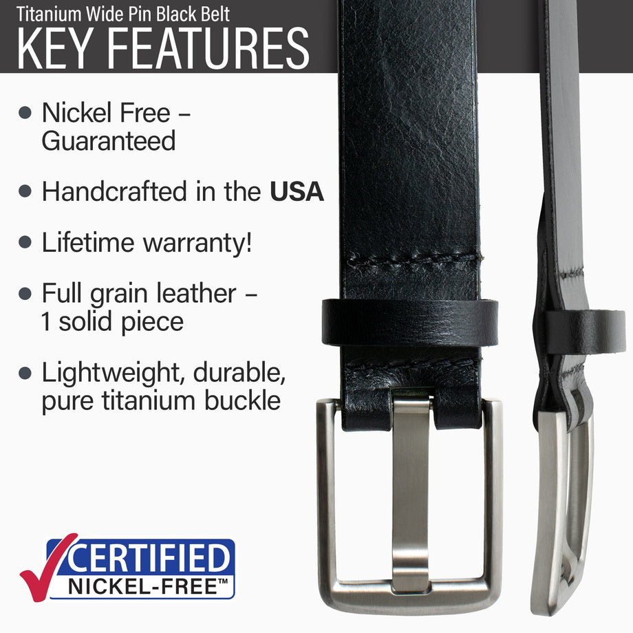 Titanium Wide Pin Black Leather Belt by Nickel Smart® | Work Titanium Wide Pin Black Leather Belt by Nickel Smart® | Work