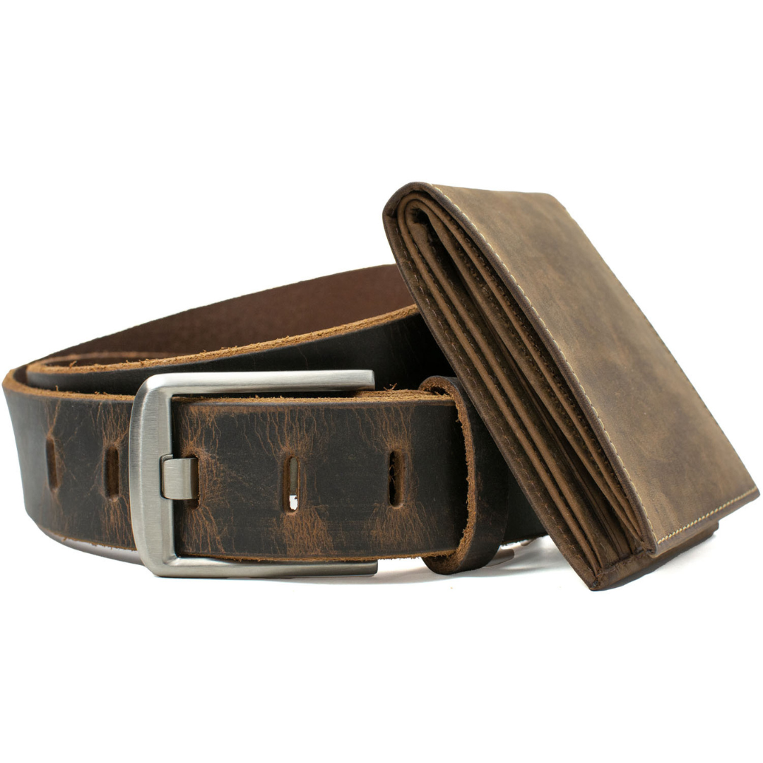 Leather Wallet Belt Set Titanium Belt Buckle Perfect Gifts for Men