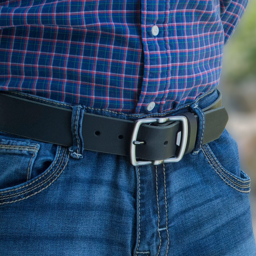 Cold Mountain Black Belt by Nickel Smart® on a model in jeans