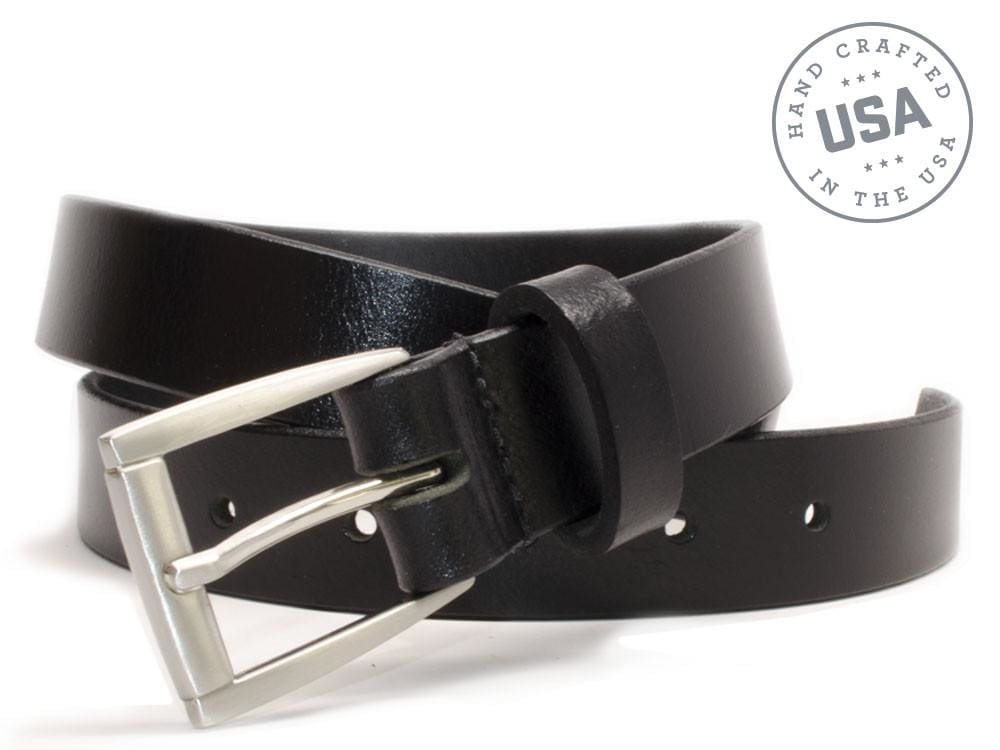 Ashe Women's Black Belt | Made in USA, genuine full grain leather with silver nickel free buckle.