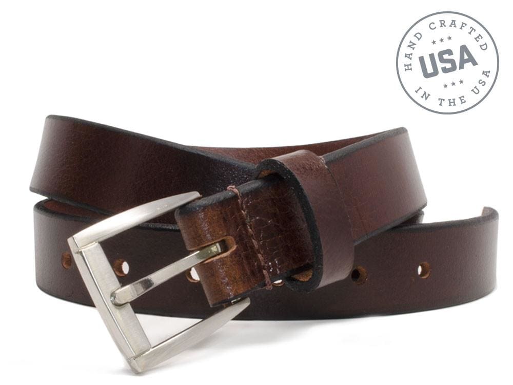 Image of Avery - Womens Brown Leather Belt By Nickel Smart® | genuine full grain leather, made in the USA, silver nickel free buckle. Hypoallergenic