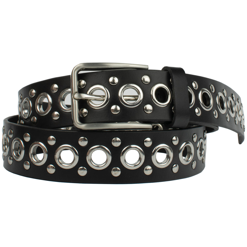 Hypoallergenic buckle,, full grain leather, nickel-free grommets & studs, casual style