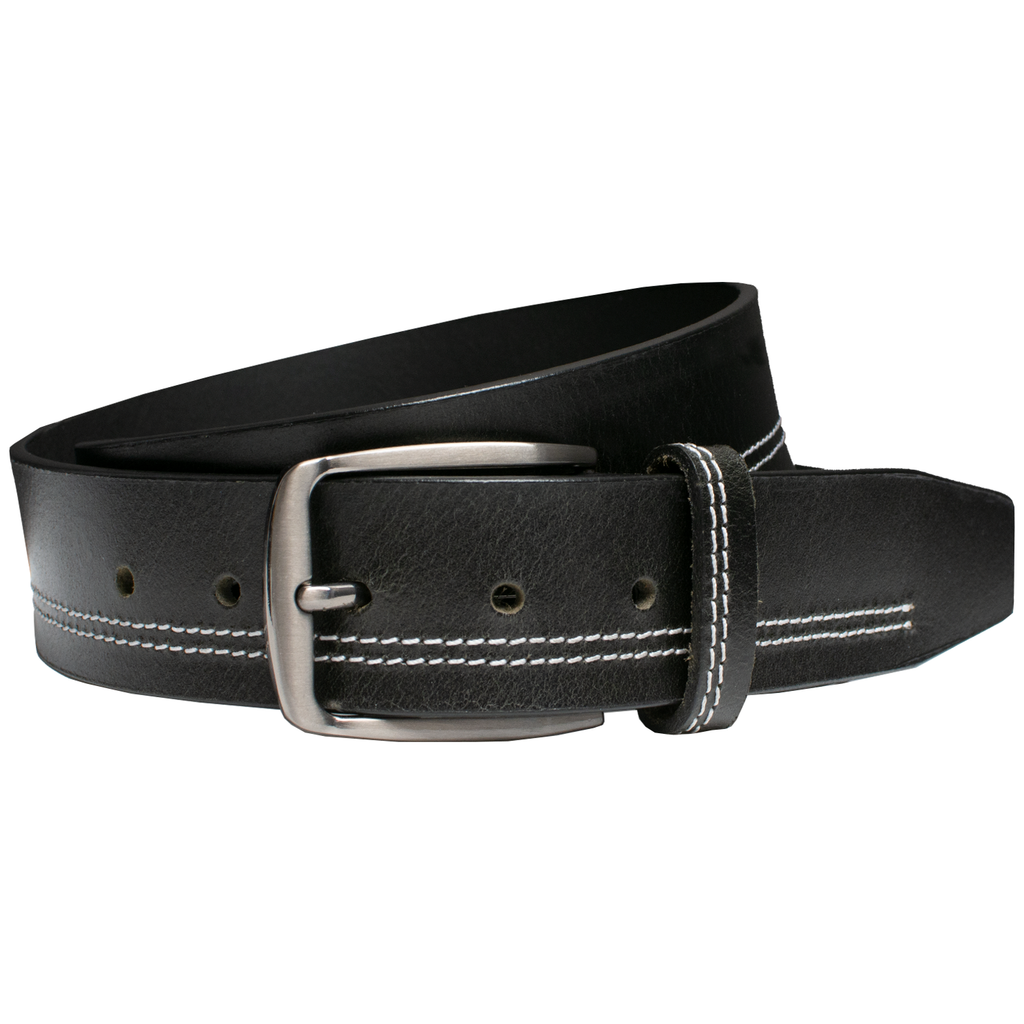 Millennial Black Leather Belt (Stitched) | slim zinc alloy buckle, full grain black strap
