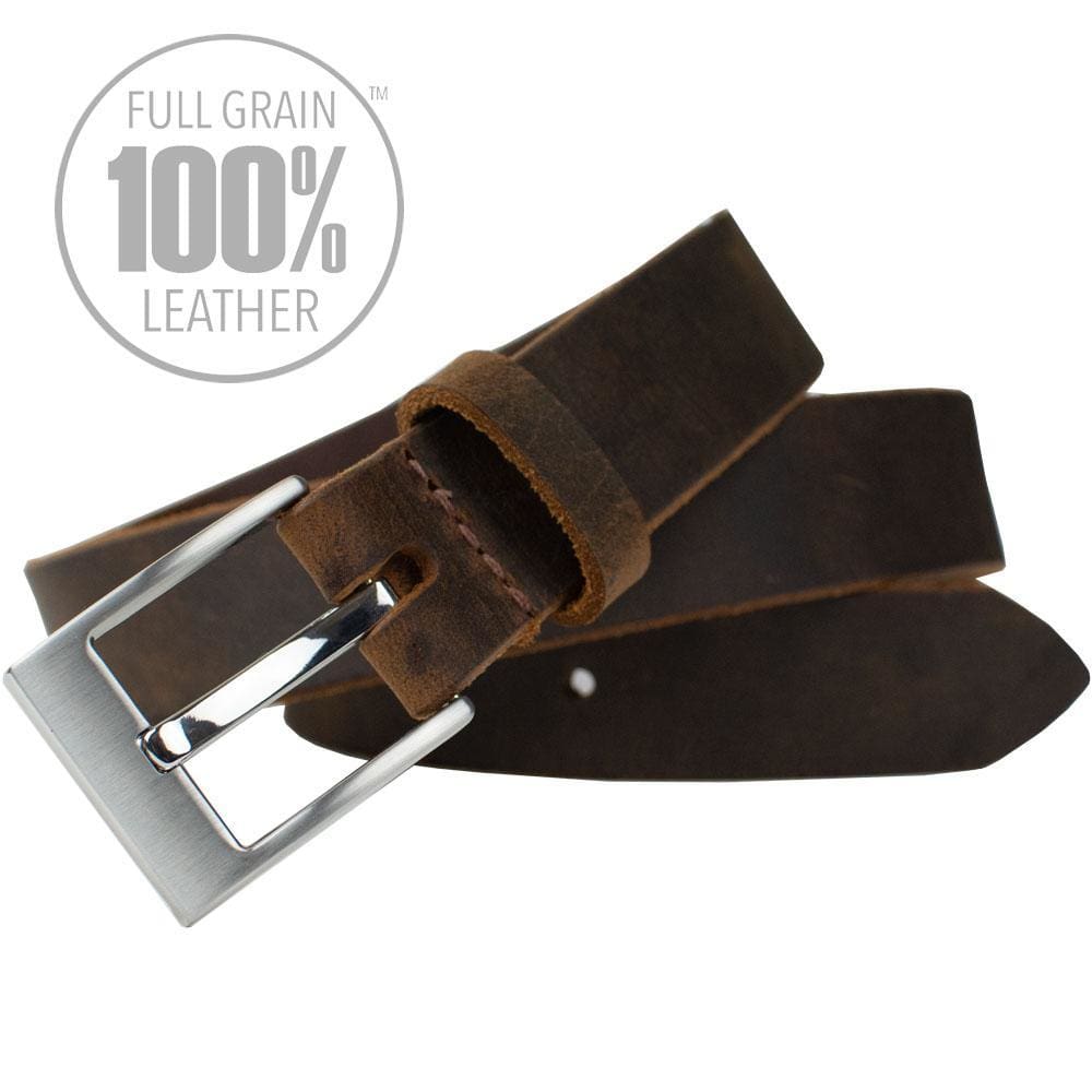 Caraway Mountain Distressed Brown Leather Belt by Nickel Smart® | 100% full grain leather