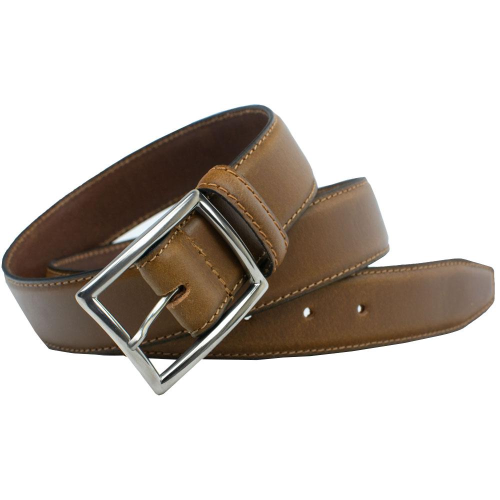 Entrepreneur Titanium Belt (Tan). Pure titanium buckle is stitched directly to strap for durability.