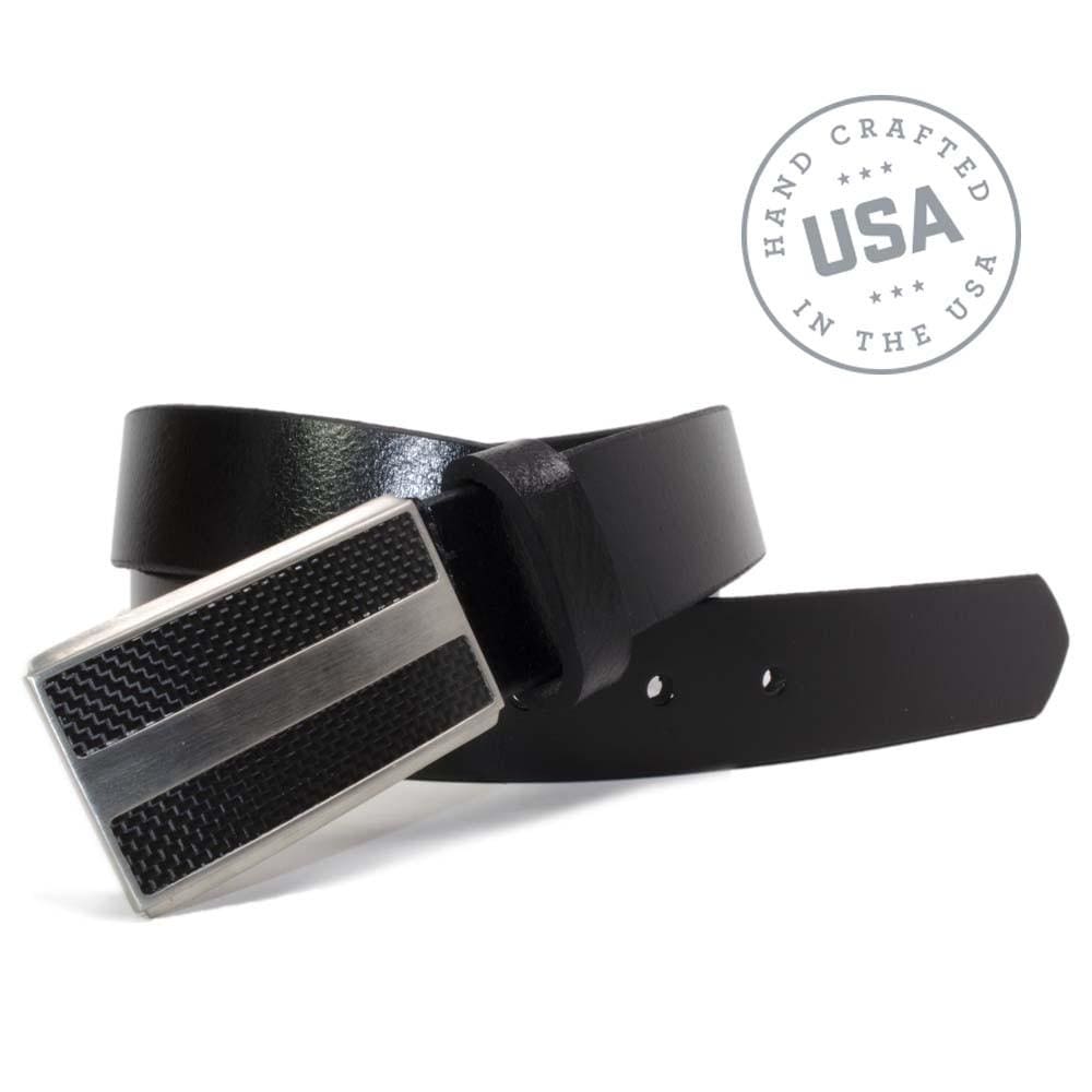 Genuine Leather Belt with Titanium/Carbon Fiber Buckle by Nickel Smart® | handcrafted in the USA