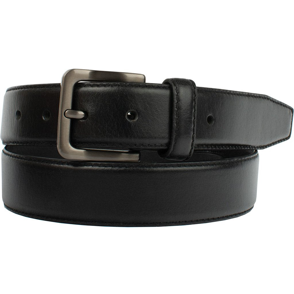 Antiqued Silver Buckle, Nickel Free buckle with black leather strap with black side stitching