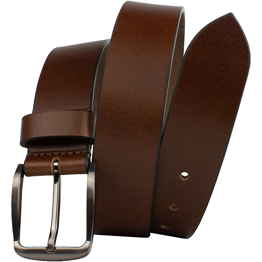 Millennial Brown Leather Belt by Nickel Zero. Deep brown leather strap with polished zinc buckle