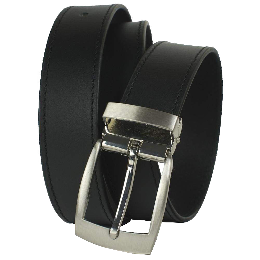 Black Balsam Knob Belt by Nickel Smart. Silver-y clamp buckle attached to solid top grain leather.